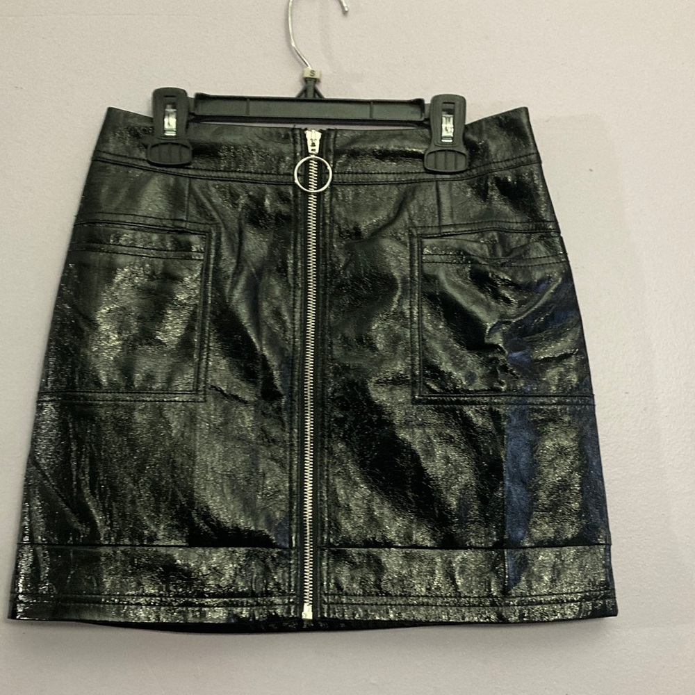 Topshop Shiny Black Mini Skirt with Zipper
